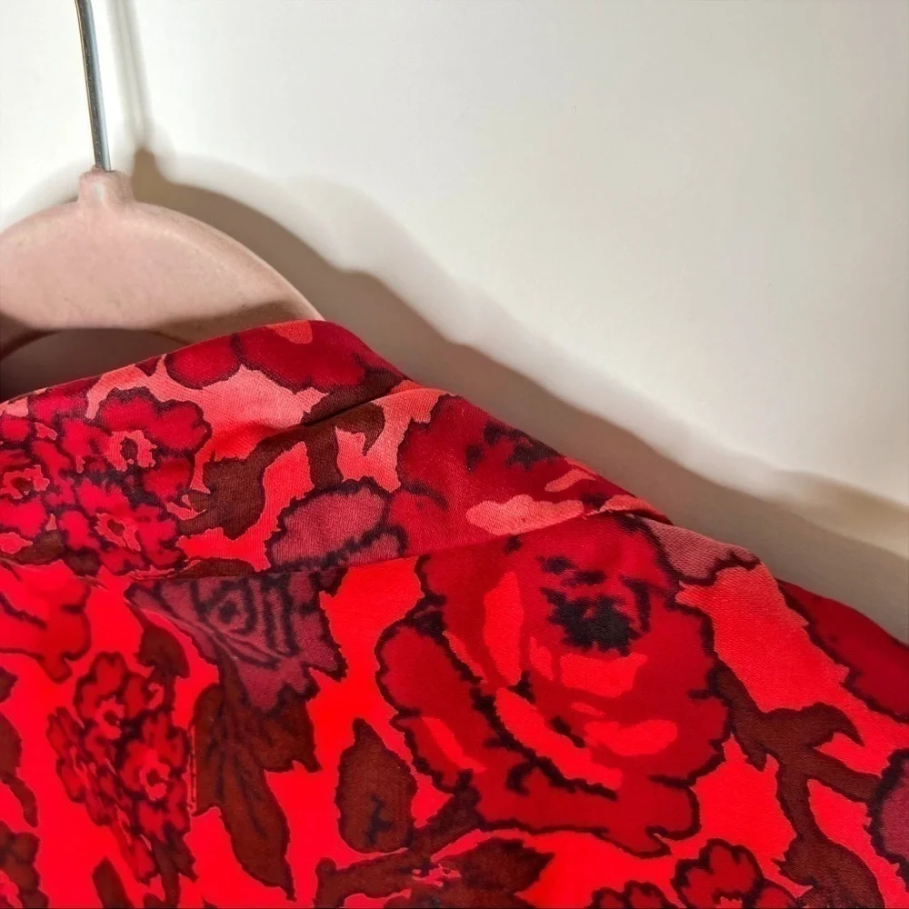 Vintage Floral Midi Dress Red Button Front 60s Sheath Elaine Terry Size Medium - Picture 8 of 13